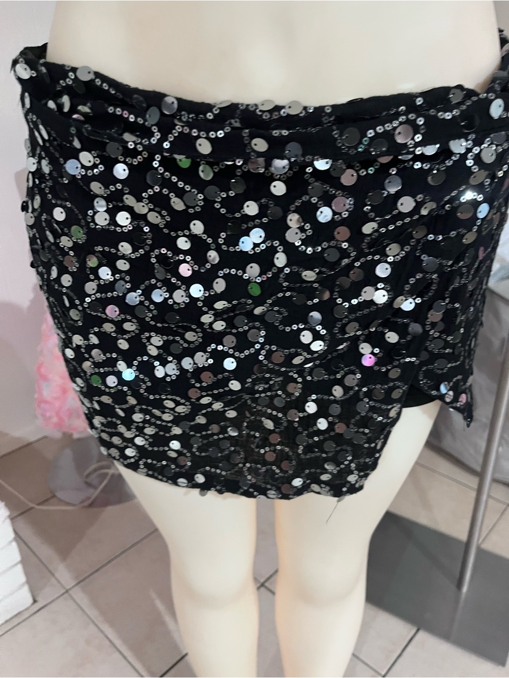 Women's Black Sequin Mini Skirt - Night Out Sparkle